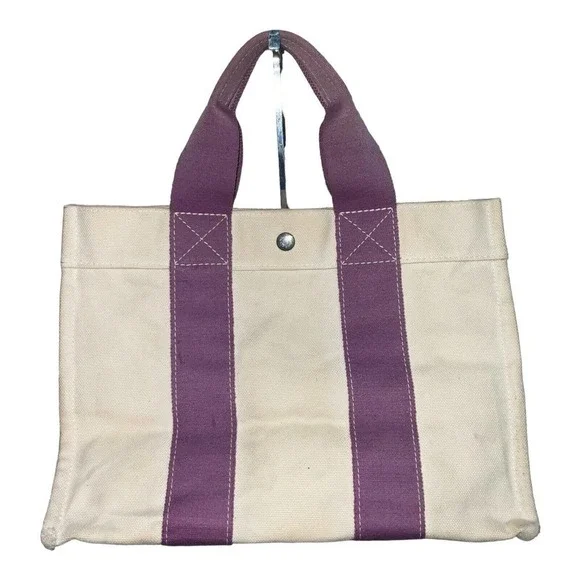 Hermes Bora Bora Canvas Tote Bag Ivory Purple - Picture 1 of 15